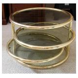 Vintage Metal And Glass Side Table With Adjustable Swing Out Shelves, 15.75in x 22.5in Round