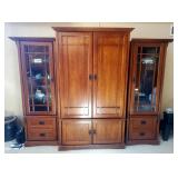 Mission Style 3 Piece Entertainment Center With Lighted Glass Front Cabinets, Approx Measurements 74
