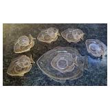 Glass Fish Design Serving Dishes, Including Platter, And Plates With Matching Condiment Cups, Qty 12