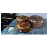 Copper And Brass Finish Cookware, And Coffee Grinder, Qty 4 Pieces