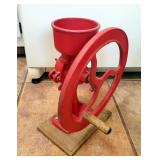 Cast Iron Grain Mill On Wood Base, 14in Tall