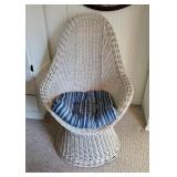 Woven Wicker Slipper Chair With Cushion, 39.5in x 28in x 36in