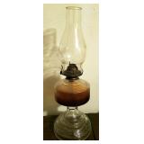 Antique Glass Oil Lamps, Qty 2, 24.5in High And 19in High