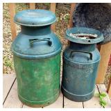 Antique Painted Metal Milk Cans, Qty 2