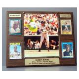 Barry Bonds Autographed Photo And 4 Player Cards Mounted On Plaque With COA