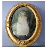 Antique Images Of Young Children In Convex Glass Frames, Total Qty 2, 19" Wide  x 15" High And 12.5"