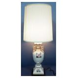 Urn Style Table Lamp With Floral Design And Brass Base, 33.5" High, Powers On