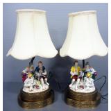 Colonial Couple Design Boudoir Table Lamps, 16" High, Qty 2, Both Power On