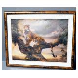 Silvia Duran (Spanish) "Leopard In Tree" Print, Framed, Under Glass, 30" Wide x 24" High