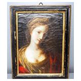 Antique Framed Original Oil Painting Portrait Depicting Isabella I Of Castile, In Antique Frame With