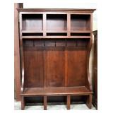 Solid Wood Entry Hall Tree With Bench, 5 Coat Hooks And Upper Storage, 96" High x 72" Wide x 20" Dee