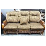 Rattan Wicker Three Cushion Pillow Back Sofa With Duck Cover, 39" x 79" x 36"