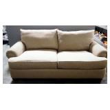 Thomasville Contemporary Upholstered Two Cushion Pillow Back Sofa With Rolled Arms, Nearly New, 36" 