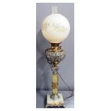 Vintage B&H Hurricane Styled Table Lamp With Marble Base, 35" High, Powers On
