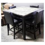 Bar Height Dining Table With 4 Vinyl Upholstered Dining Chairs, 36" High x 42" Wide x 42" Deep