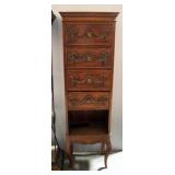 Solid Wood Four Drawer Lingerie Chest With Carved Ribbon Accents And Cabriole Legs, 69.5" High x 22"