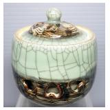 Japanese 8 Piece Pottery Tea Set With Crackle Glaze Finish