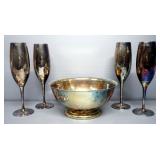 Sheridan Taunton Silversmiths  LTD E.P. Brass And Silver Plate 8" Footed Bowl Stamped With The Seal 