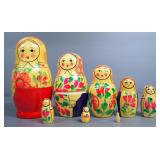 Painted Wood Russian 8-Layer Nesting Doll Set And Musical Ceramic Stein