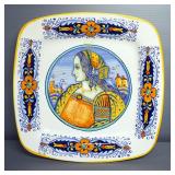 Ceramic Painted 14" Platter And 14.5" Painted Glass Serving Plate