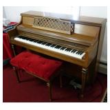  Kimball Artist Console Piano With Padded Flip Top Bench, Piano Transport Rollers Not Included, PREV