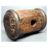 1800s Antique Military/Circus Tent Post Driver Mallet Head With Cast Iron Edges, 8.5" x 6" Diameter