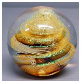 Glass Eye Studios Celestial Paperweight, Stamped "GES 92", 3" Diameter