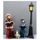 Cast Resin Holiday Caroler Set, Includes 2 Carolers, Dog And Lamp (36" High Lamp)