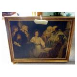 Heinrich Hofmann "Christ In The Temple" Print On Board 32" x 41" With Mounted Lamp And Glass Garden 