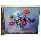 Neoclassic Art Print, Framed Matted Under Glass 21.5" x 20", And Canvas Floral Bouquet Painting 25.5