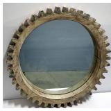 Contemporary Painted Wood Cog Wheel Mirror, 35" Diameter