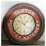 Clifton Poultry Hatchery Antiqued Metal Battery Operated Wall Clock, 36" Diameter