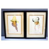 1940s Winold Reiss Portrait Prints Of "Jim Blood" &  "Buffalo Body", Each Measure 17.5" x 13.25", Fr