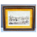 Lithograph Print Of "View Of Tiber Island", Framed, Matted, Under Glass, 15" x 19", Text In French