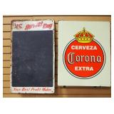 Corona Cerveza Extra (21" W x 26" H) And V.C. Harvest King (18" W x 29.5" H) Metal Signs, Total Qty 