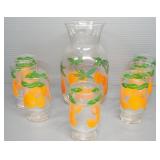 Retro Juice Glasses, Qty 7, And Carafe, All With Images Of Oranges