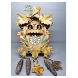 German Cuckoo Clock With Bird Images And Pinecone Weights, Dancers And Bird Move On The Hour And Hal