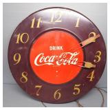 Coca-Cola Metal Wall Hanging Clock, 18" Diameter, Needs Repair