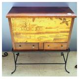 Ducks Unlimited Side Chest With Hinged Flip Top And 2 Lower Drawers, On Metal Base, 28.5" High x 24.