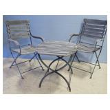 Folding Patio Set, Includes Table And 2 Chairs, Made Of Wood, Believed To Be Teak, And Steel