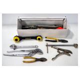 Metal Toolbox With Tools, Includes Pliers, Vice Grips, Router Bits, Wrenches, And More