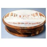 Decorative Stone Box With Relief Image Of Last Supper On Hinged Lid (Image Believed To Be Alabaster)