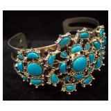 Silver Tone And Turquoise Cuff, Ring, And Clip On Earrings (2 Pair)