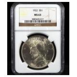 1922 Peace Dollar, Slabbed By NGC