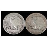 Walking Liberty Half Dollars, Years Include 1942, 1943, 1944 S, 1944 D, And Unknown Date (Worn)