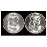 Franklin Half Dollars, Years Include 1950 D, 1951, 1952 S, 1953 D, 1954, 1955, 1956, 1957 D, 1959 D,