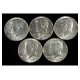1964 Kennedy Half Dollars, Qty 5