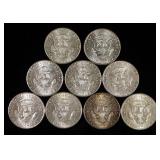 1964 Kennedy Half Dollars, Qty 9 And 1968 Kennedy Half Dollar