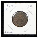 1864 Large Motto 2 Cent Coin, 1868 3 Cent Nickel, And 1899 Barber Dime