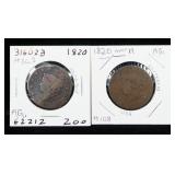 1820 Large Cent, Qty 2